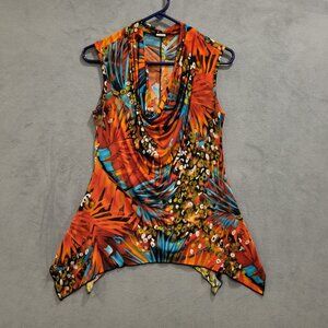 Jennie & Marlis Top Blouse Size M Cowl Neck Sleeveless Fairy Goth Asymmetric Hem